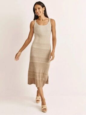 NWT Splendid Xena Lurex Ombre Knit Midi Dress in Cream and Tan